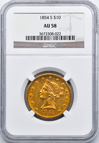 Picture of 1854-S LIBERTY HEAD $10 AU58 
