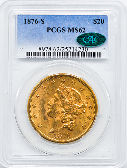Picture of 1876-S LIBERTY HEAD $20 MS62 