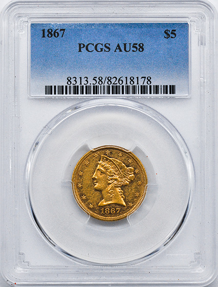 Picture of 1867 LIBERTY $5 AU58 