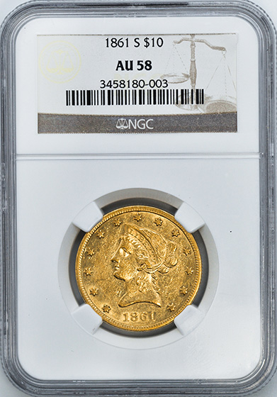 Picture of 1861-S LIBERTY HEAD $10 AU58 