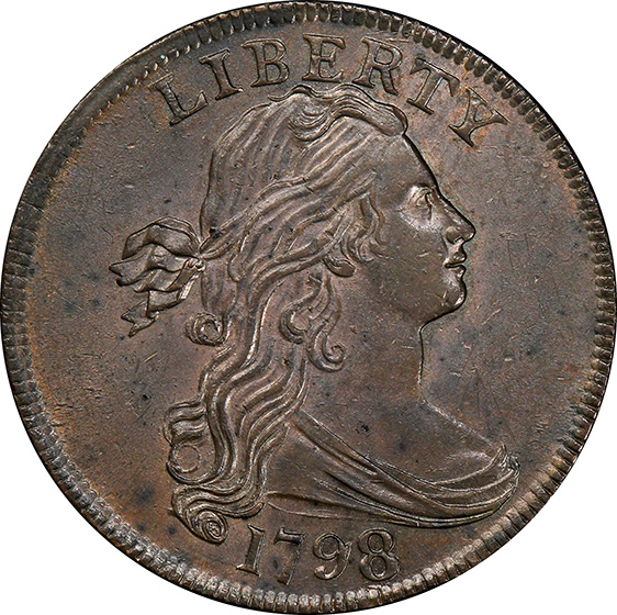 Picture of 1798 DRAPED BUST 1C, 1ST HAIR STYLE MS63+ Brown