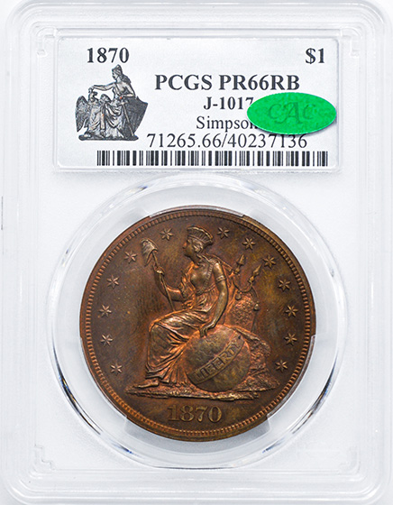 Picture of 1870 LONGACRE S$1 J-1017 PR66 Red Brown