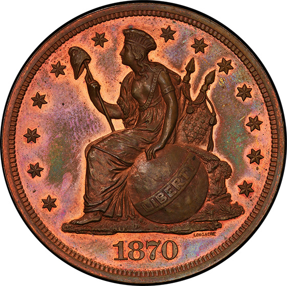 Picture of 1870 LONGACRE S$1 J-1017 PR66 Red Brown