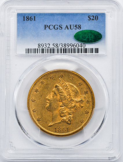 Picture of 1861 LIBERTY HEAD $20 AU58 
