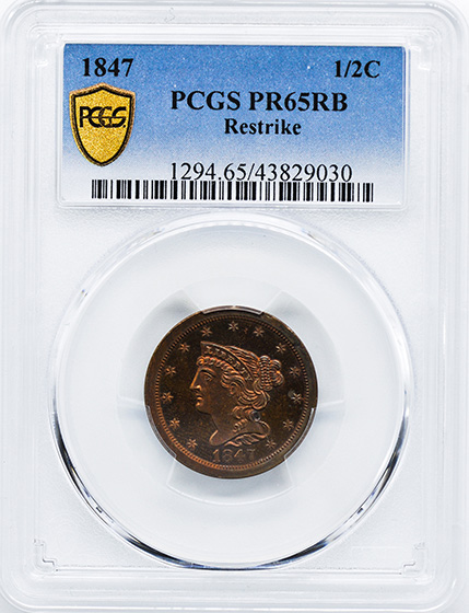 Picture of 1847 BRAIDED HAIR 1/2C, RESTRIKE PR65 Red Brown