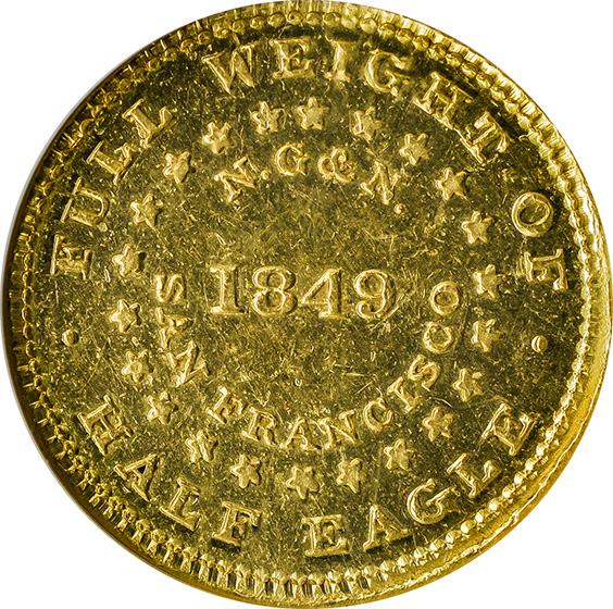 Picture of 1849 PLAIN EDGE NORRIS GN $5 MS62 