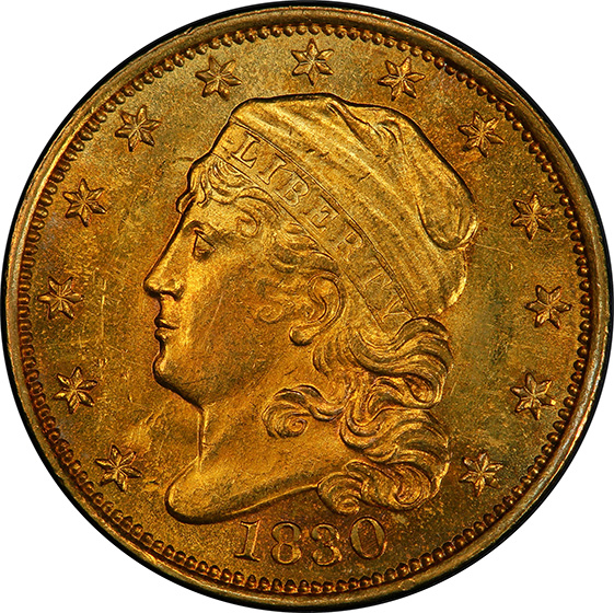 Picture of 1830 CAPPED BUST $2.5 MS63+ 