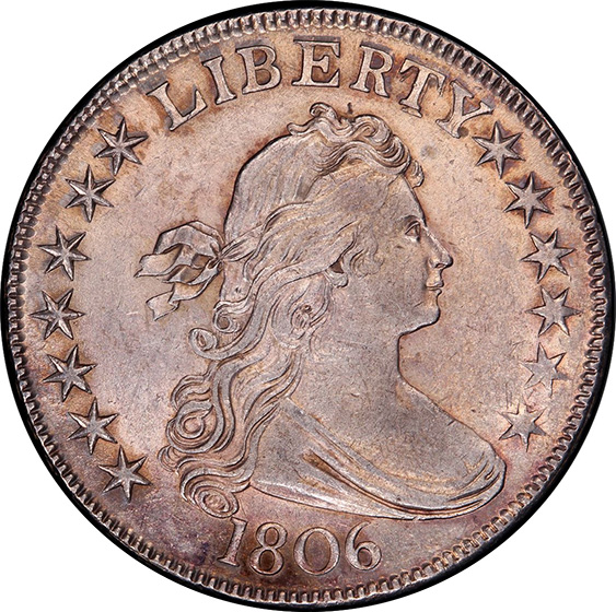 Picture of 1806 DRAPED BUST 50C, POINTED 6, STEM AU58 