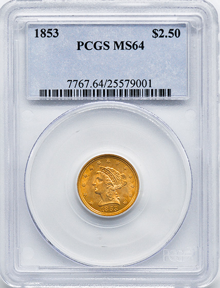 Picture of 1853 LIBERTY HEAD $2.5 MS64 