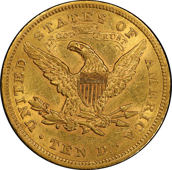 Picture of 1867-S LIBERTY HEAD $10 AU55+ 