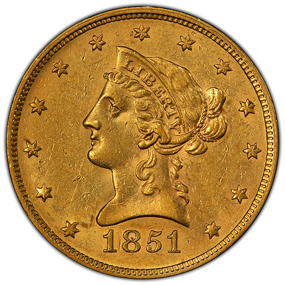 Picture of 1851 LIBERTY HEAD $10 AU58 