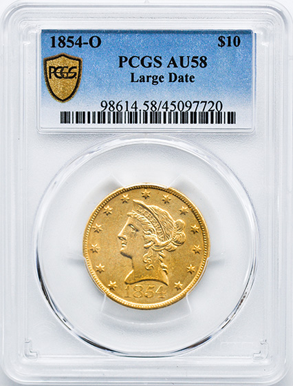 Picture of 1854-O LIBERTY HEAD $10, LARGE DATE AU58 