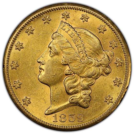 Picture of 1859-S LIBERTY HEAD $20 AU58 