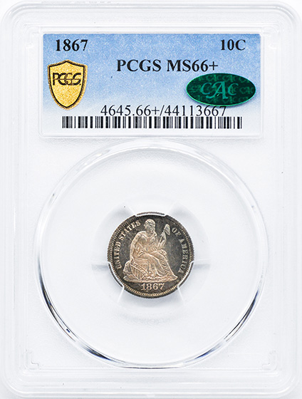 Picture of 1867 LIBERTY SEATED 10C MS66+ 