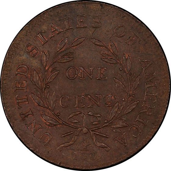 Picture of 1796 DRAPED BUST 1C, REVERSE OF 1795 MS65 Brown