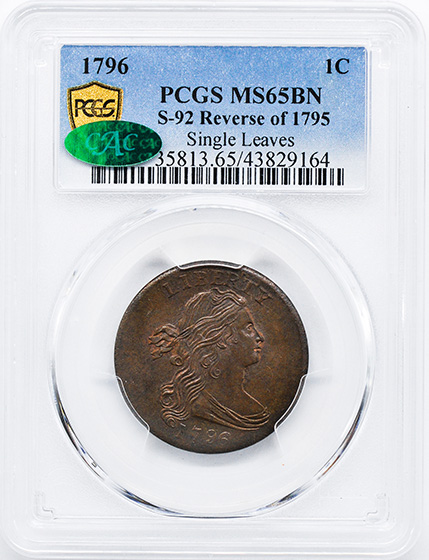 Picture of 1796 DRAPED BUST 1C, REVERSE OF 1795 MS65 Brown
