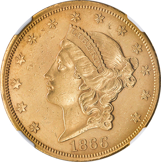 Picture of 1866-S LIBERTY HEAD $20, NO MOTTO MS61 