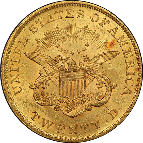 Picture of 1853/2 LIBERTY HEAD $20, OVERDATE MS62 