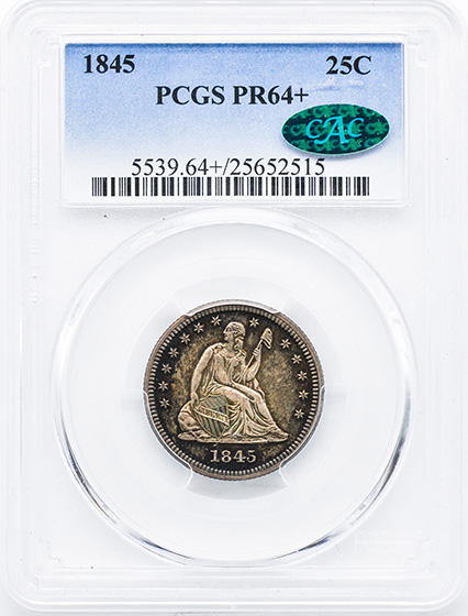 Picture of 1845 LIBERTY SEATED 25C, NO MOTTO PR64+ 