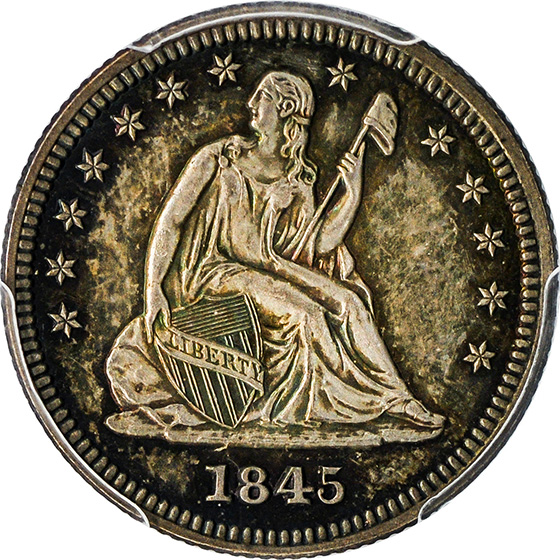 Picture of 1845 LIBERTY SEATED 25C, NO MOTTO PR64+ 