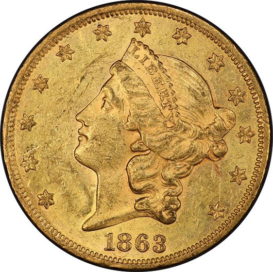 Picture of 1863 LIBERTY HEAD $20 MS61 