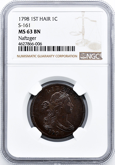 Picture of 1798 DRAPED BUST 1C, 1ST HAIR STYLE MS63 Brown