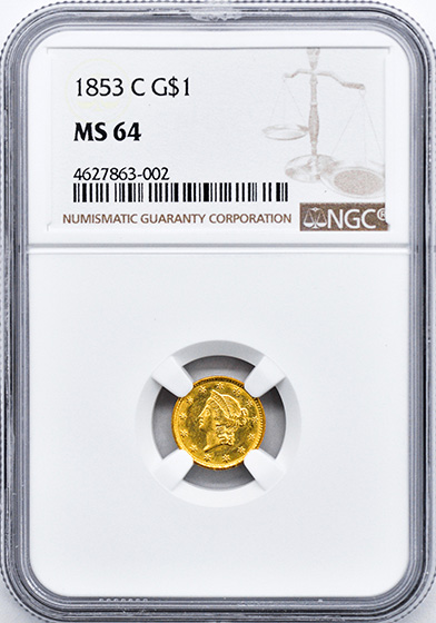 Picture of 1853-C GOLD G$1, TYPE 1 MS64 