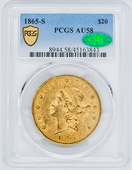 Picture of 1865-S LIBERTY HEAD $20 AU58 