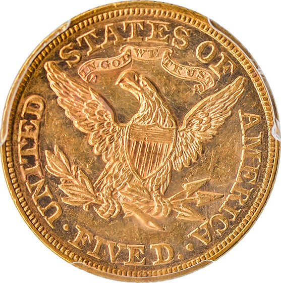 Picture of 1866 LIBERTY $5, MOTTO AU58 