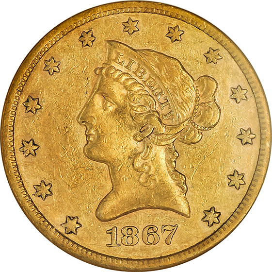 Picture of 1867-S LIBERTY HEAD $10 AU53 