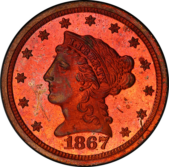 Picture of 1867 $2 1/2 J-595 PR65 Red