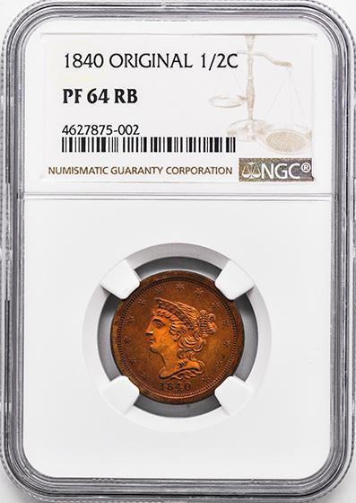 Picture of 1840 BRAIDED HAIR 1/2C, ORIGINAL PR64 Red Brown