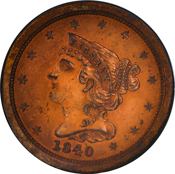 Picture of 1840 BRAIDED HAIR 1/2C, ORIGINAL PR64 Red Brown