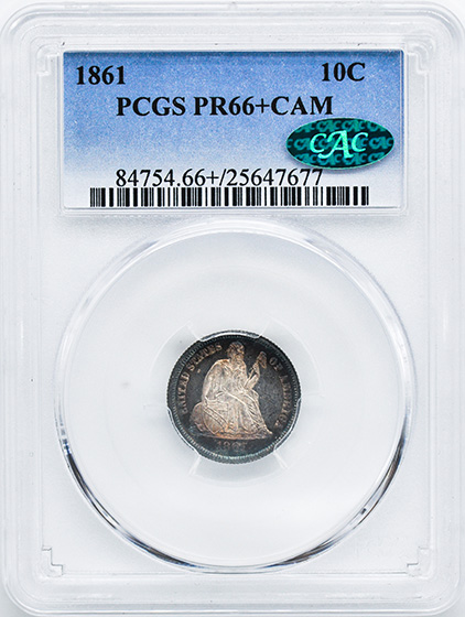 Picture of 1861 LIBERTY SEATED 10C PR66+ Cameo