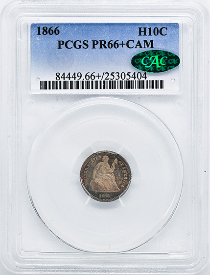 Picture of 1866 LIBERTY SEATED H10C PR66+ Cameo