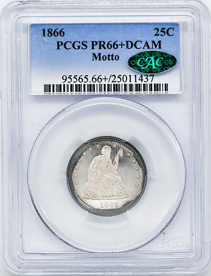 Picture of 1866 LIBERTY SEATED 25C, MOTTO PR66+ Deep Cameo