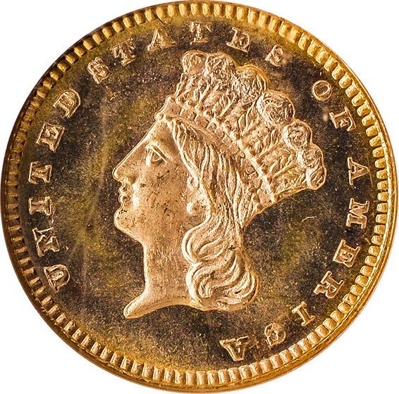 Picture of 1877 GOLD G$1, TYPE 3 MS68 