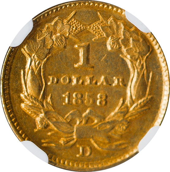 Picture of 1858-D GOLD G$1, TYPE 3 MS63 
