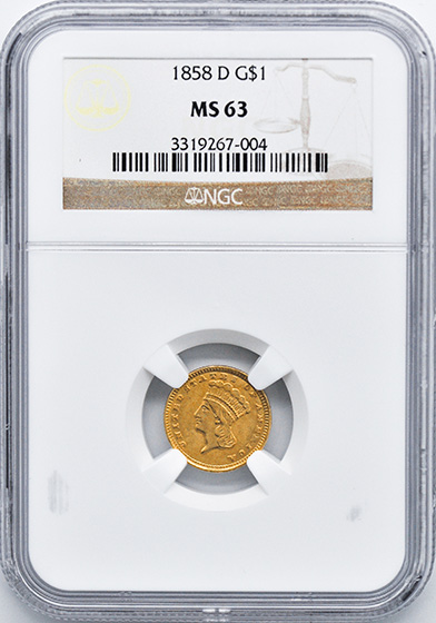 Picture of 1858-D GOLD G$1, TYPE 3 MS63 
