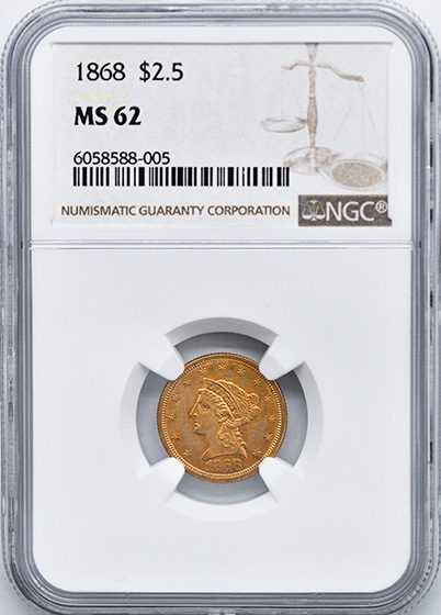 Picture of 1868 LIBERTY HEAD $2.5 MS62 