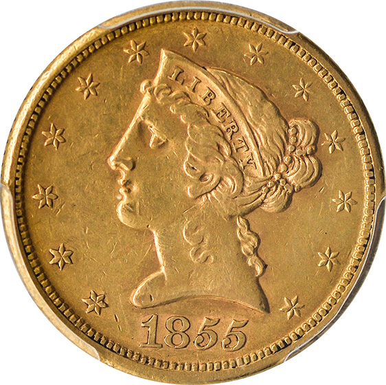 Picture of 1855-D LIBERTY $5, MEDIUM D AU53 