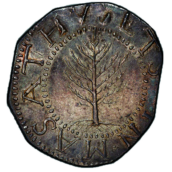 Picture of 1652 PINE TREE SHILLING, LG PL, NO PEL MS64 