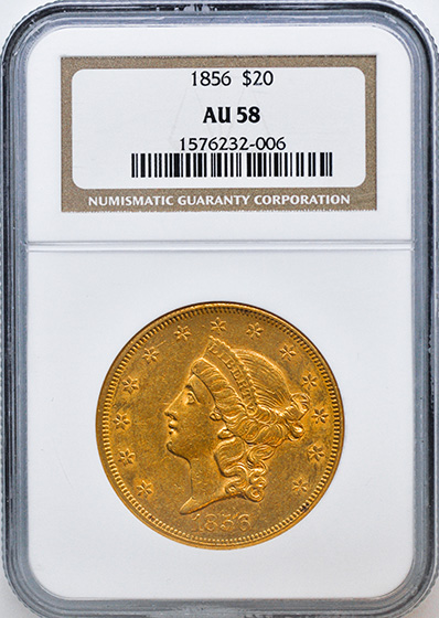 Picture of 1856 LIBERTY HEAD $20 AU58 