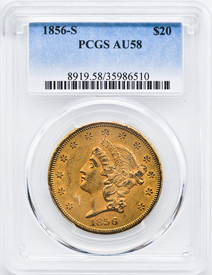 Picture of 1856-S LIBERTY HEAD $20 AU58 