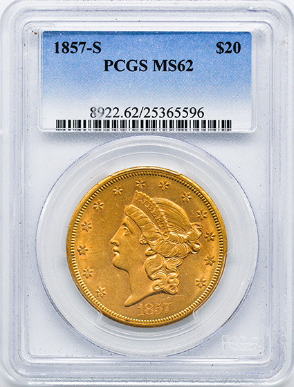 Picture of 1857-S LIBERTY HEAD $20 MS62 