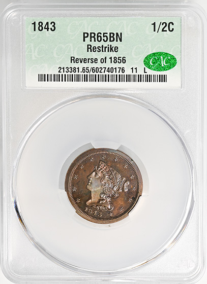 Picture of 1843 BRAIDED HAIR 1/2C, RESTRIKE PR65 Brown