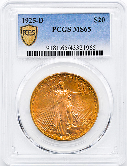 Picture of 1925-D ST. GAUDENS $20 MS65 