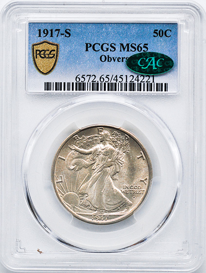 Picture of 1917-S WALKING LIBERTY 50C, OBVERSE MS65 