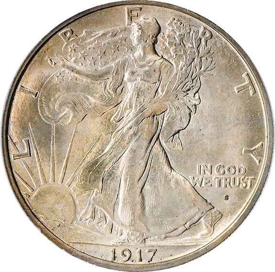 Picture of 1917-S WALKING LIBERTY 50C, OBVERSE MS65 