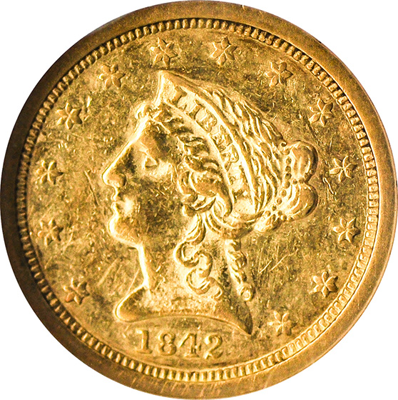 Picture of 1842-O LIBERTY HEAD $2.5 AU55 